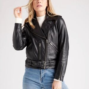 Quince 100% Leather Motorcycle Jacket (XL) in BLACK